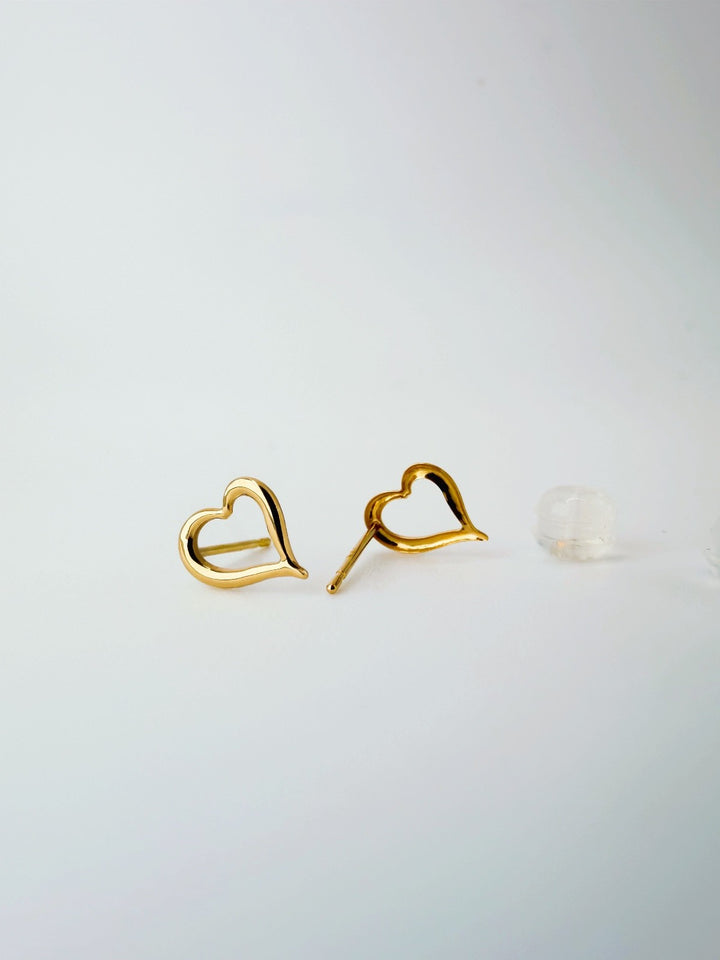 18K Solid Gold  Micro Mini Heart Earrings Minimalist Design , Stackable Earrings3
