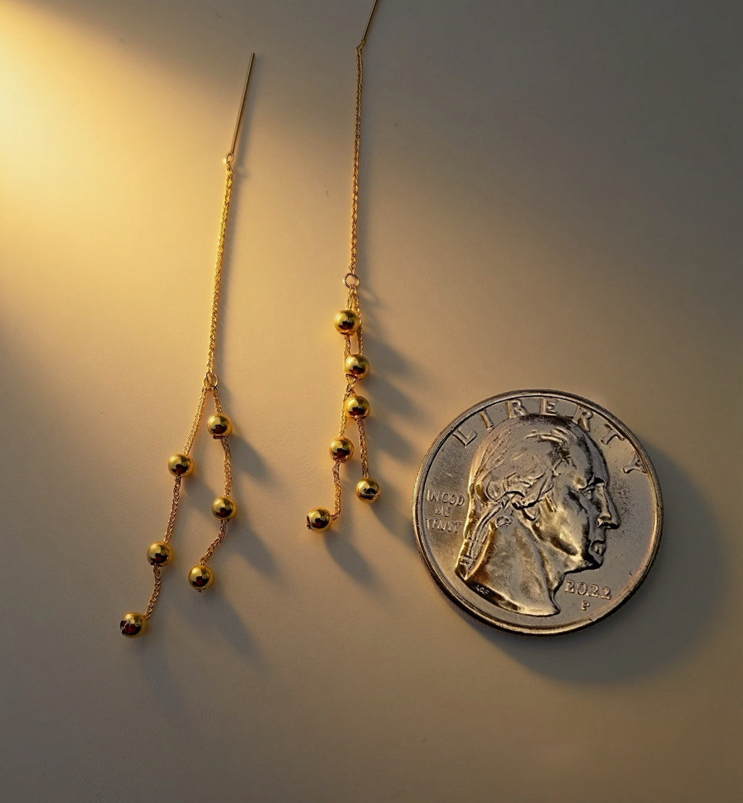 18K Real Gold Dangle Drop Station Ball Threader Earrings  Lightweight Minimalist4