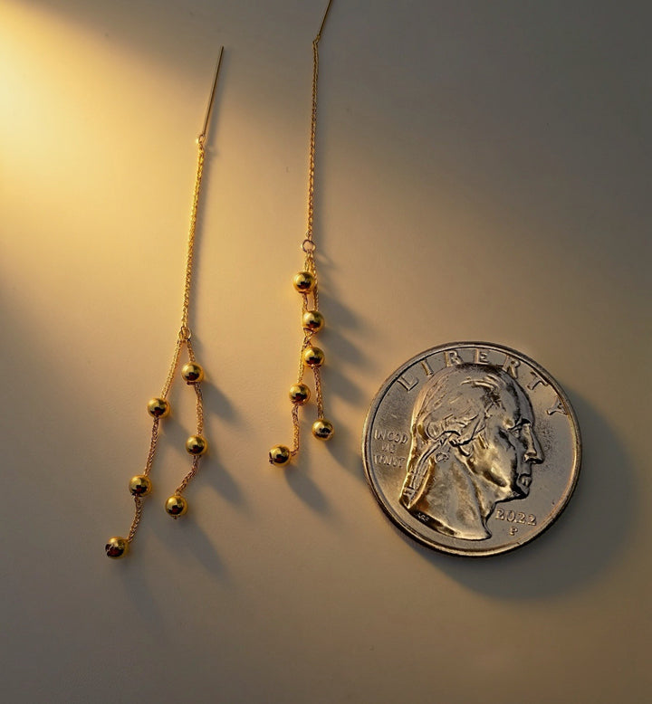 18K Real Gold Dangle Drop Station Ball Threader Earrings  Lightweight Minimalist4