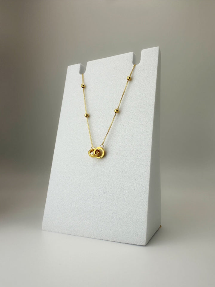 18K Solid Gold Interlocking Rings Necklace Double Ring Pendant Gift Her4