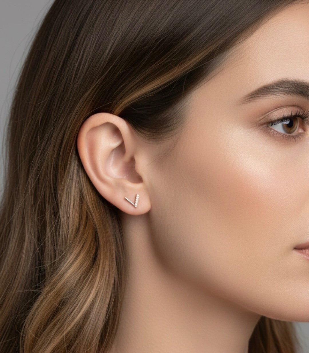18K Solid Gold Diamond V Earrings 0.10ct Minimalist Dainty Real Gold Gift1