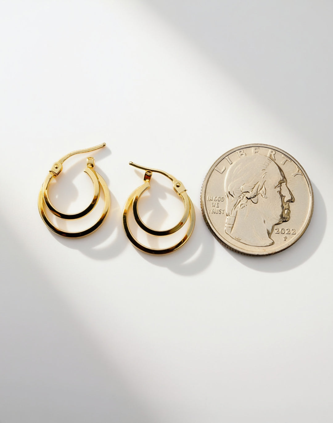18k Solid Gold Double Row Hoop Earrings Minimalist Dainty3