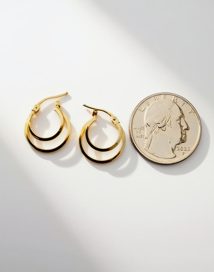 18k Solid Gold Double Row Hoop Earrings Minimalist Dainty3
