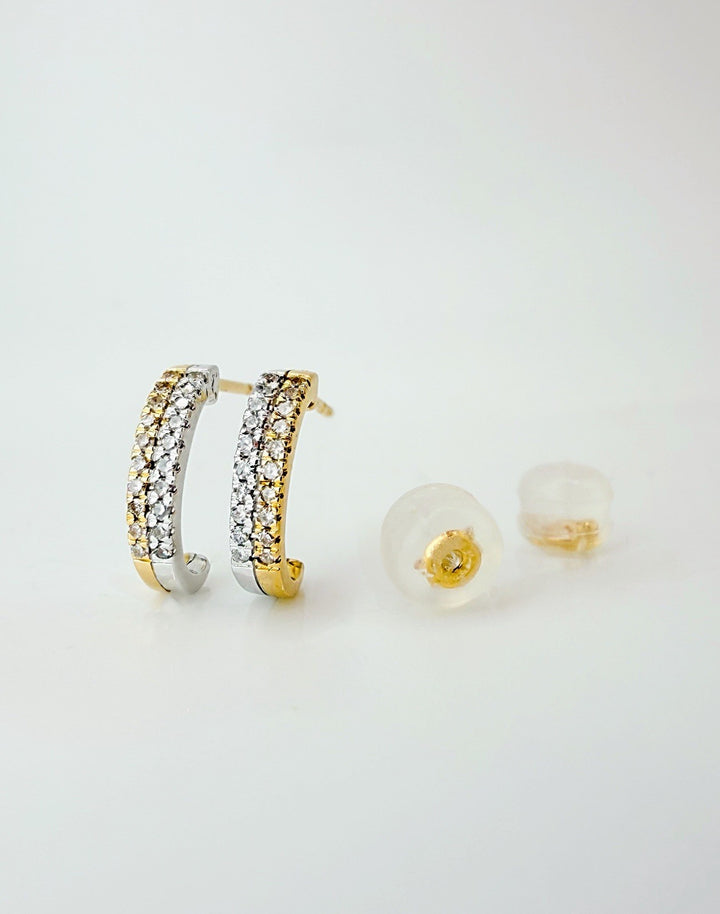 18K Solid Gold Half Hoop Huggie studs Diamond earrings | Minimalist Two tone1