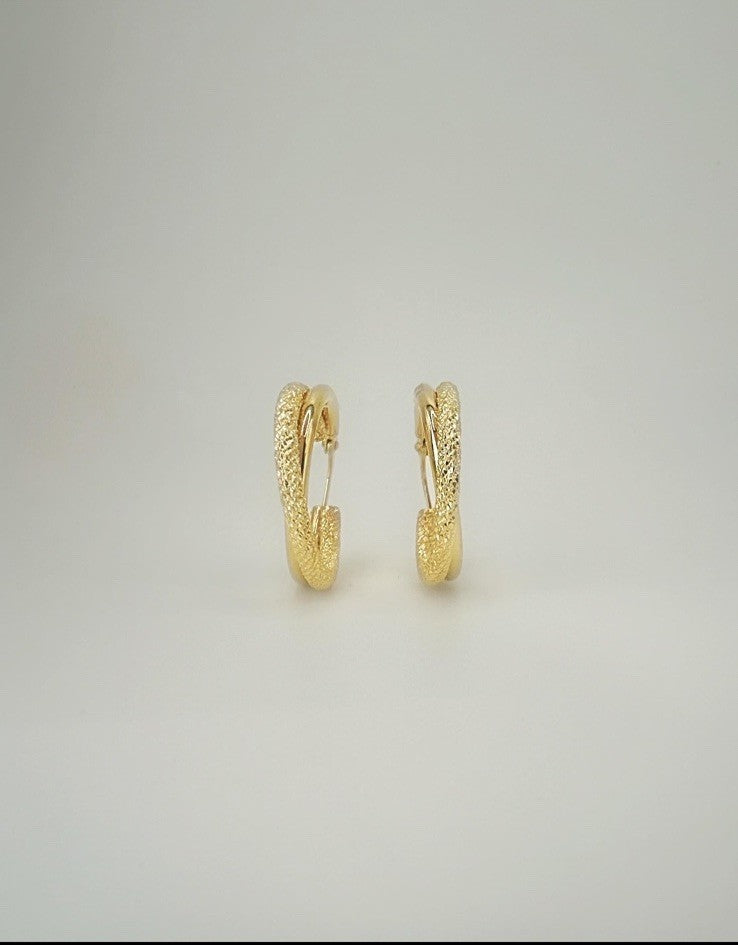 18K Solid Gold Textured Double Hoop Earrings 17.8mm Minimalist Fine Jewelry3