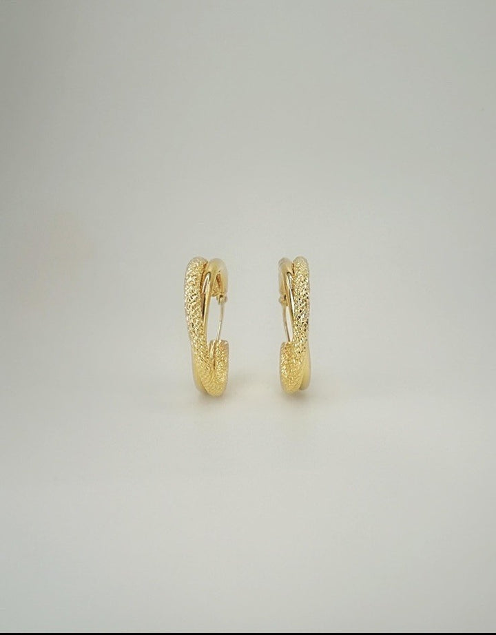 18K Solid Gold Textured Double Hoop Earrings 17.8mm Minimalist Fine Jewelry3