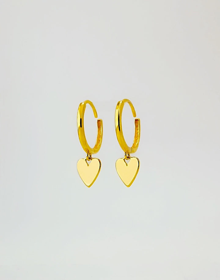 18K Solid Gold Huggies 9.5mm Heart Dangle Hoop Earrings Best for Second Piercing3