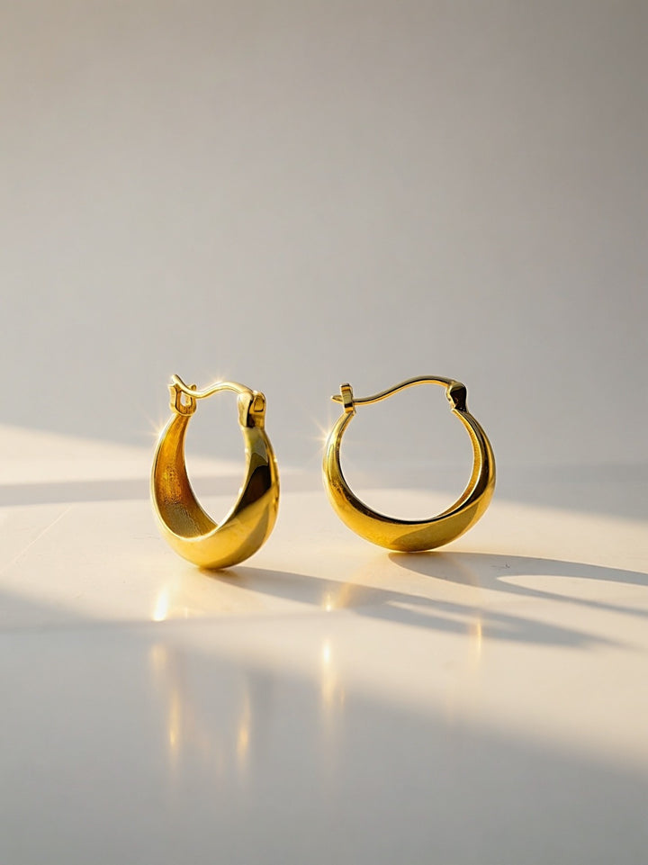 18K Solid Gold Dome Hoop Earrings – 14.5mm Rounded Huggies, Minimalist Dainty6