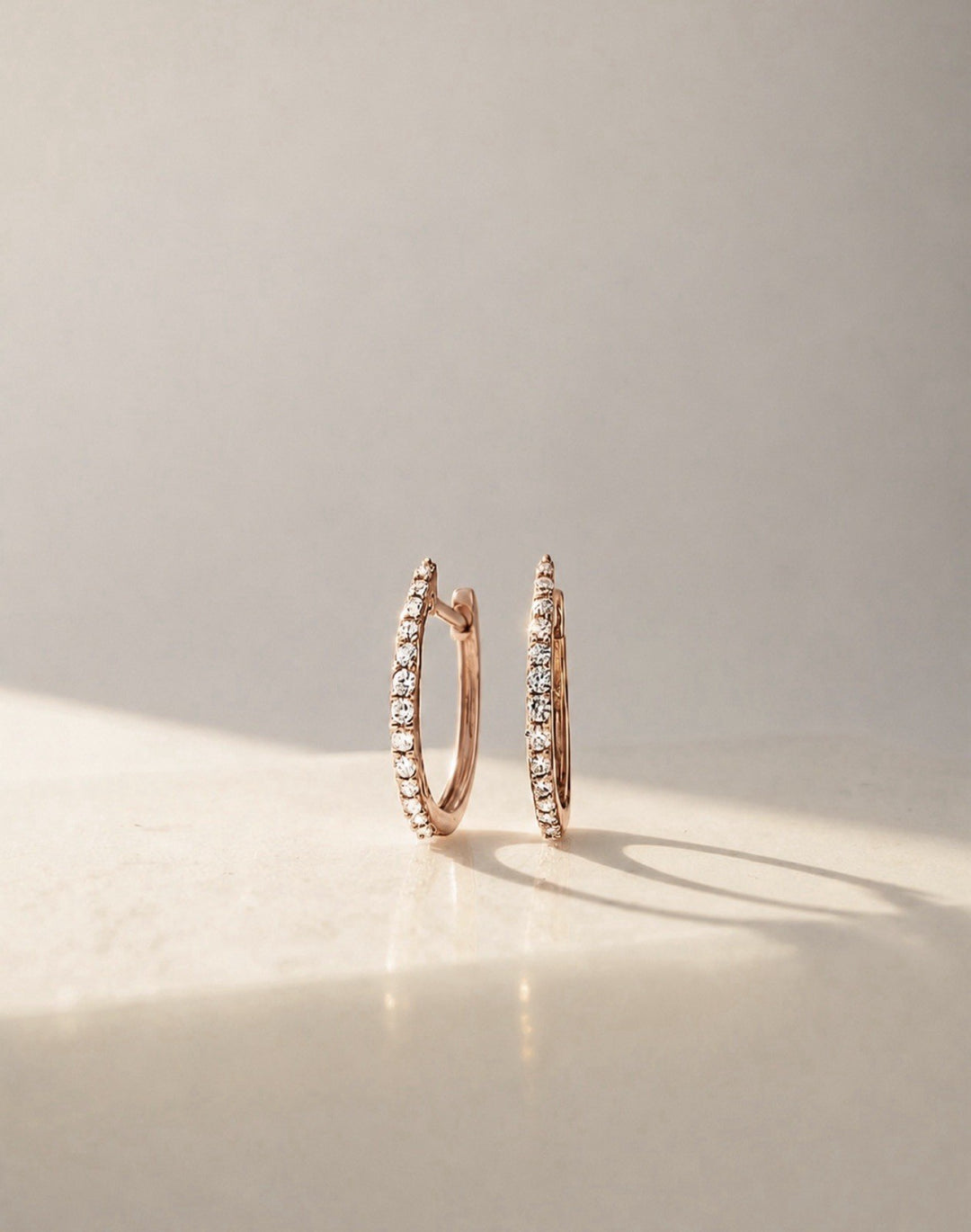 18K Solid Gold Diamond Hoop Earrings 12mm  Huggies Natural Rose Gold5