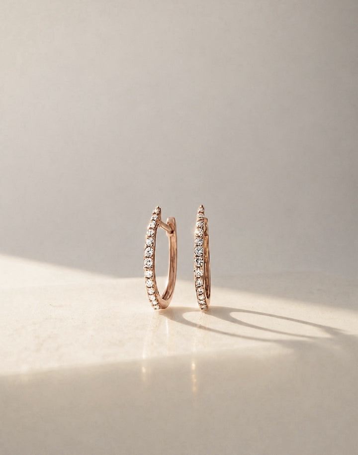 18K Solid Gold Diamond Hoop Earrings 12mm  Huggies Natural Rose Gold5
