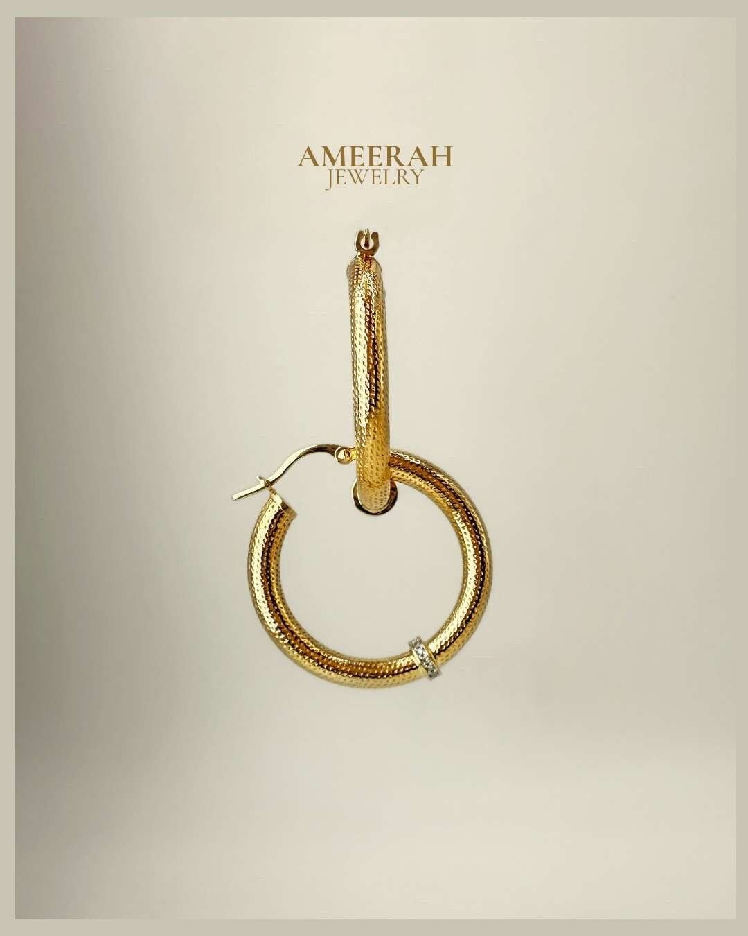 18K Solid Gold Diamond Hoop Earrings – Textured Gold Hoops 33mm, Real Diamond2