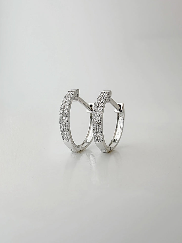 18K Solid Gold Diamond Hoop Earrings 13mm`  Huggies SI2 Natural White Gold0