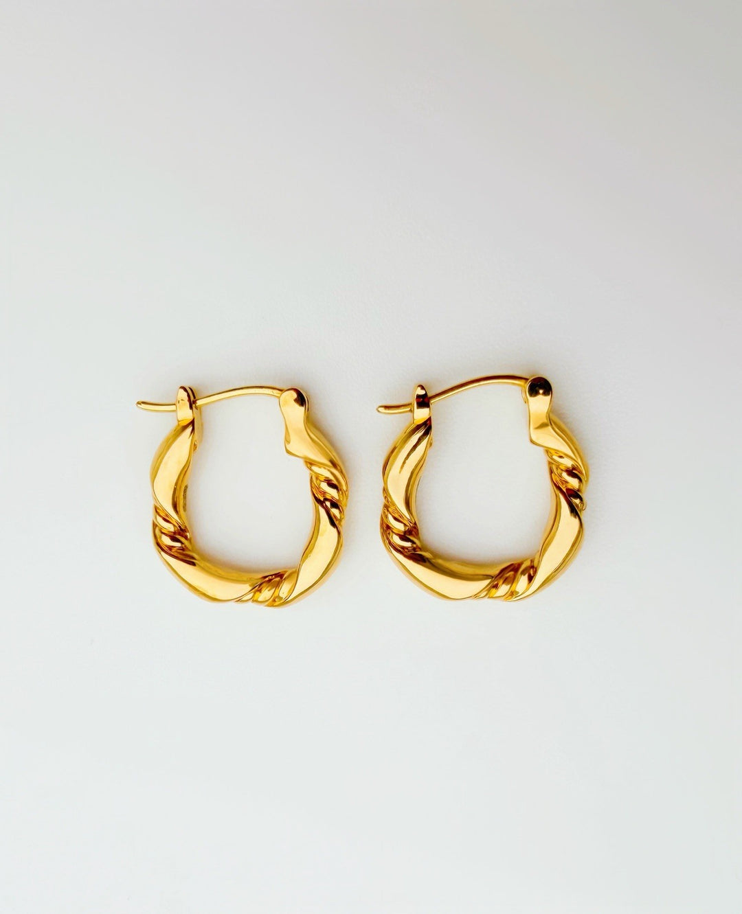 18K Real Gold Hoop Earrings Twist Design 14.7mm Real Gold Hoops Everyday1