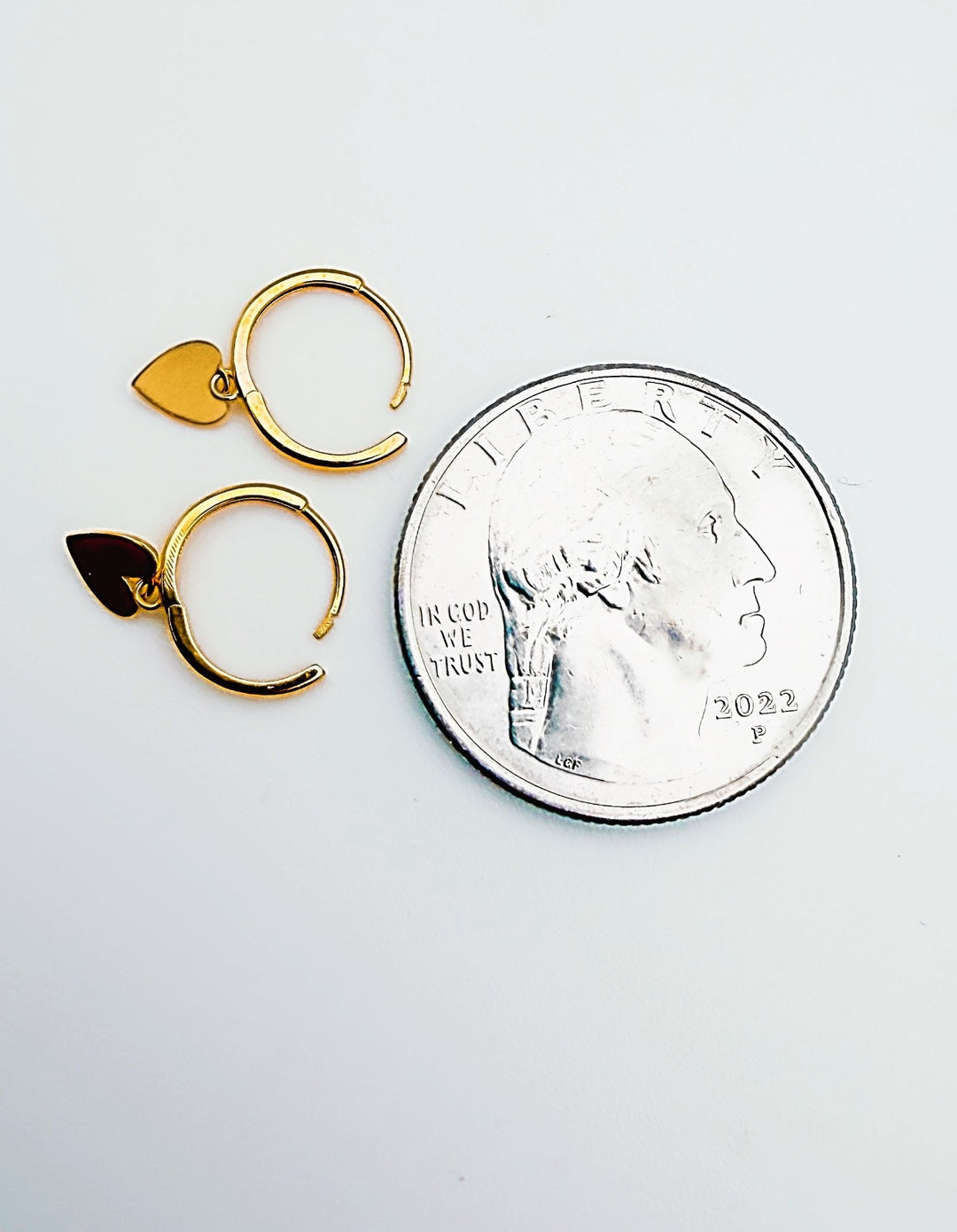 18K Solid Gold Huggies 9.5mm Heart Dangle Hoop Earrings Best for Second Piercing4