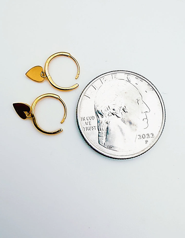 18K Solid Gold Huggies 9.5mm Heart Dangle Hoop Earrings Best for Second Piercing4