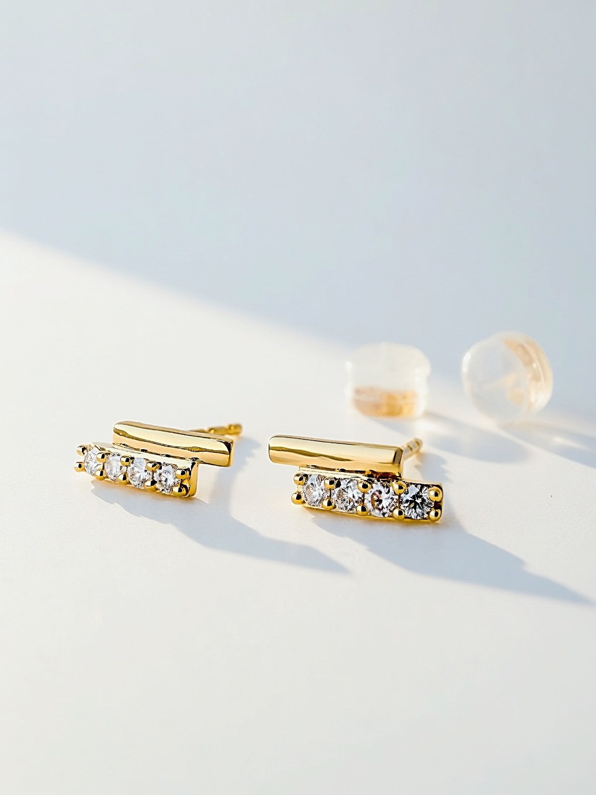 18K Solid Gold Diamond Bar Stud Earrings VS Natural Diamonds Minimalist Dainty0