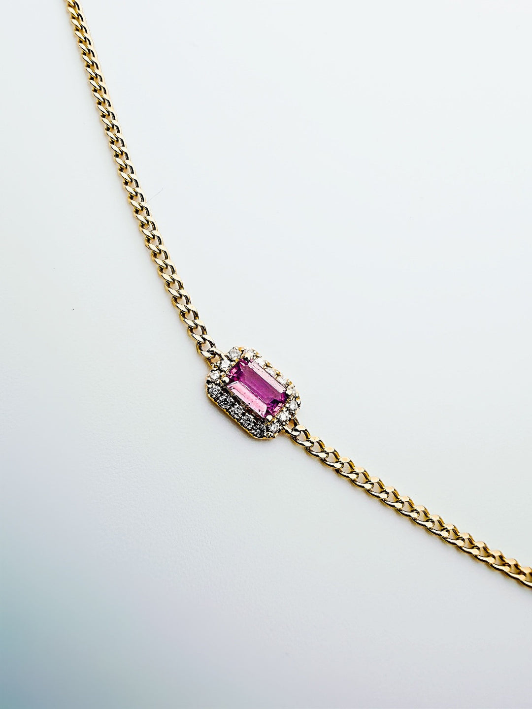 18K Solid Gold Pink Sapphire and Diamond Bracelet Dainty Chain Minimalist Gift4