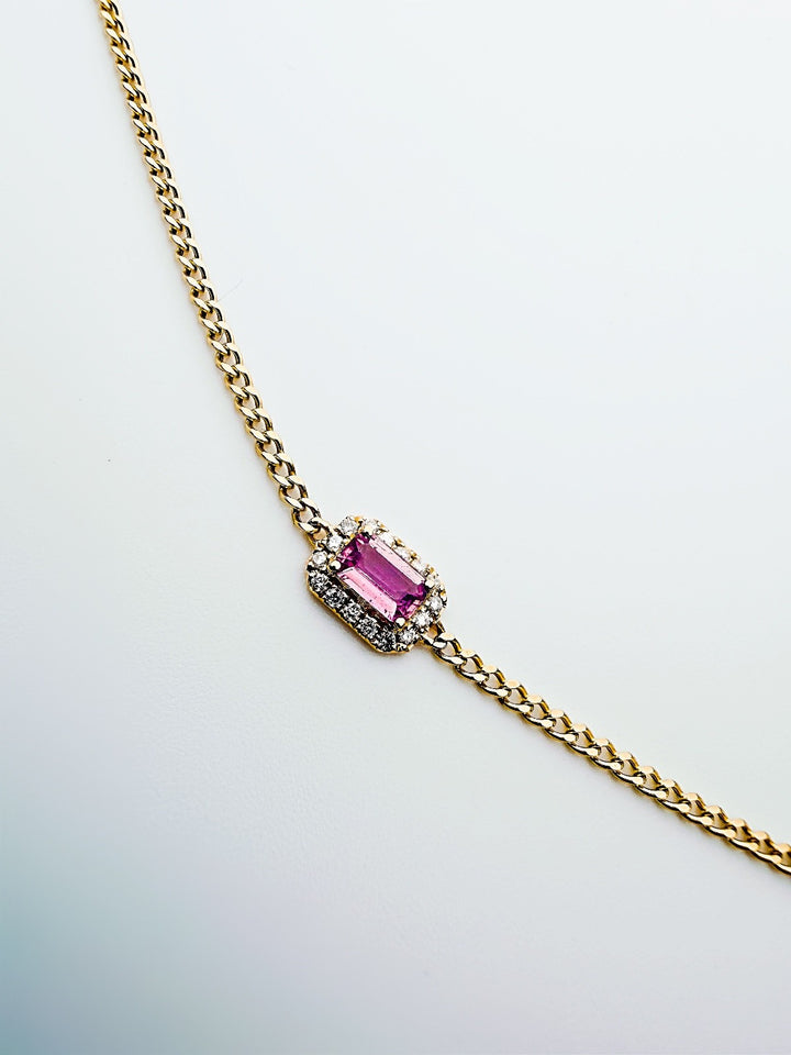 18K Solid Gold Pink Sapphire and Diamond Bracelet Dainty Chain Minimalist Gift4
