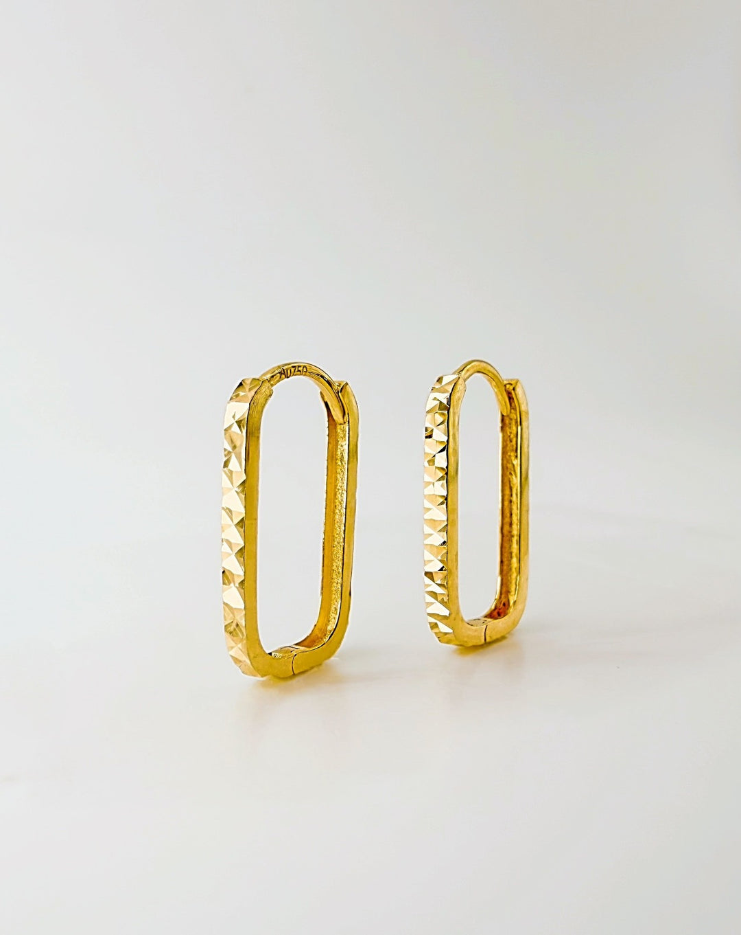 18K Solid Gold Paperclip Hoop Earrings | Rectangular Huggie | Textured | Minimal0