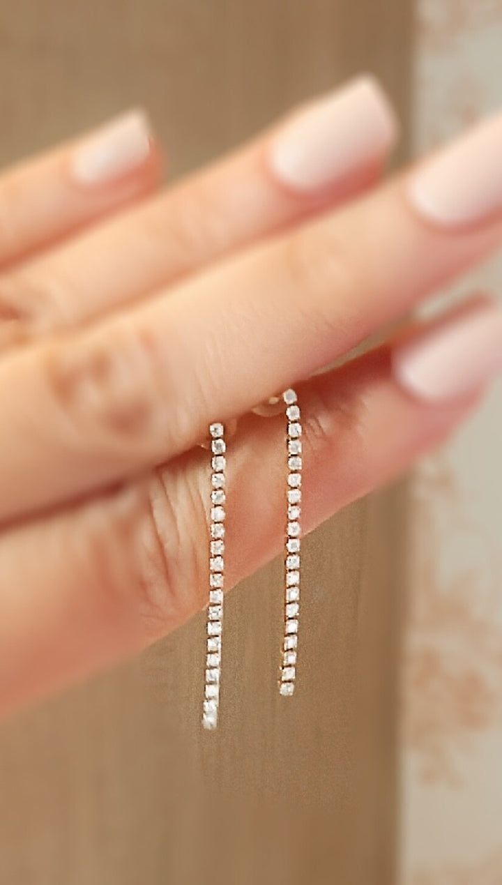 18K Solid Gold Diamond Tennis Drop Earrings 0.50 CT Line Studs Gift for Her4