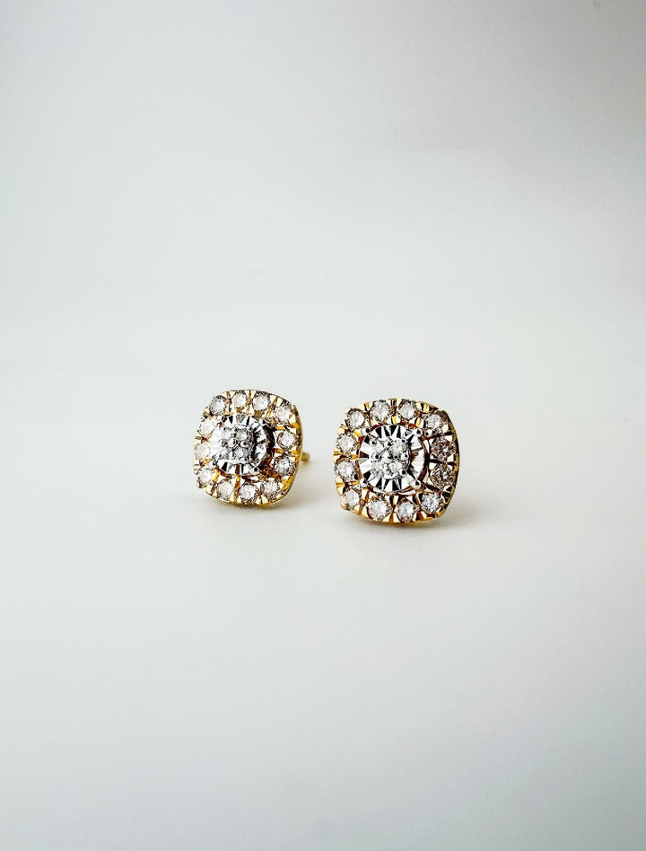 18K Solid Gold Cushion Cut Natural Diamond Earrings 0.30ct Two Tone Jewelry4