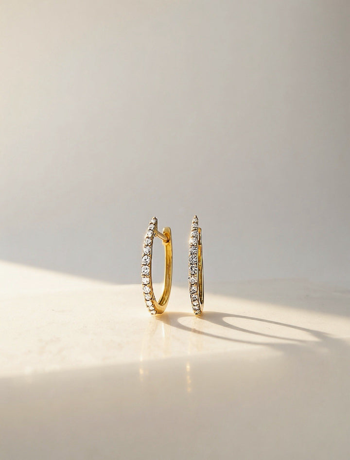 18K Solid Gold Diamond Hoop Earrings 12mm  Huggies VS Natural Yellow Gold11