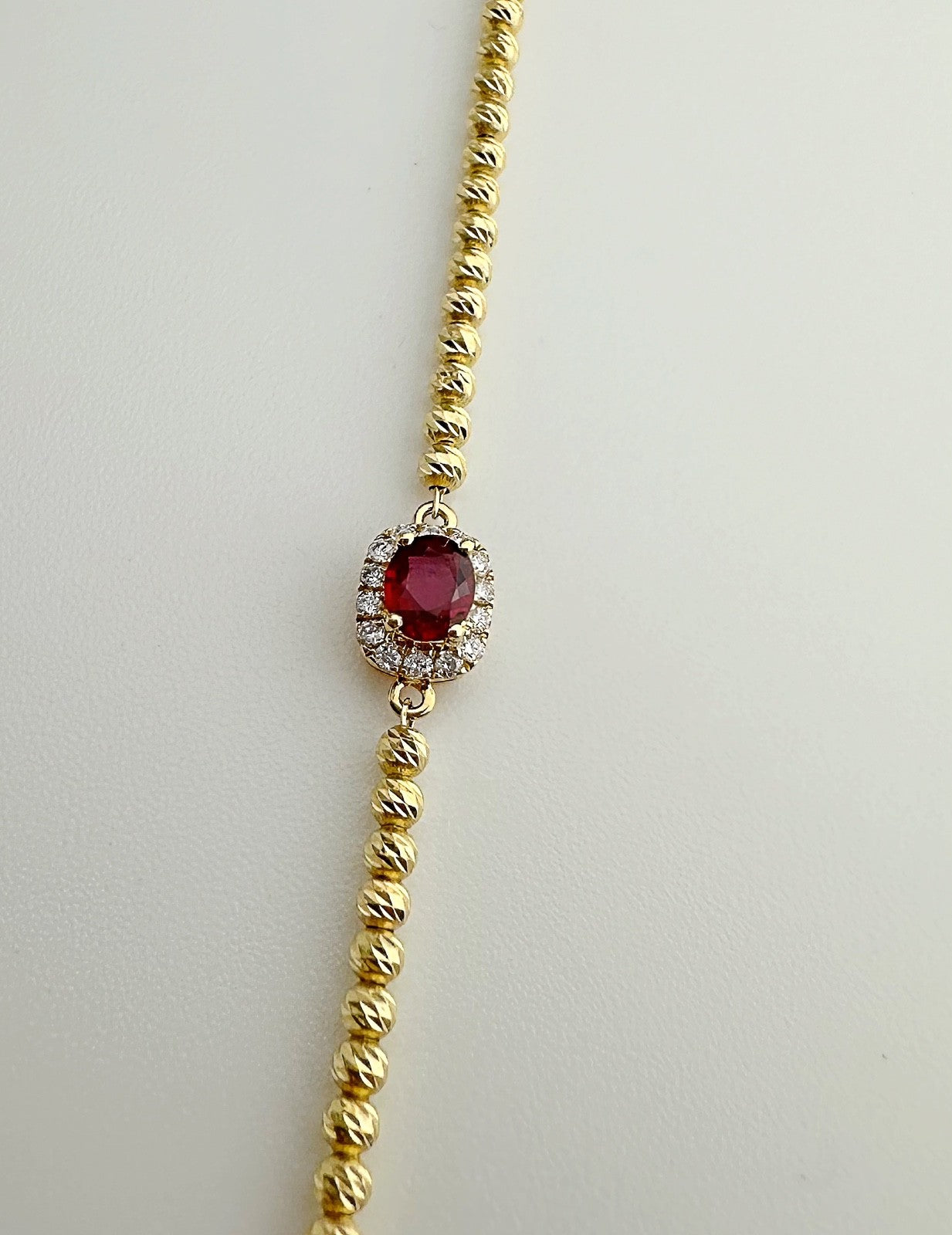 18K Solid Gold Ruby and Diamond Bracelet Dainty Asjustable Chain Minimalist Gift1