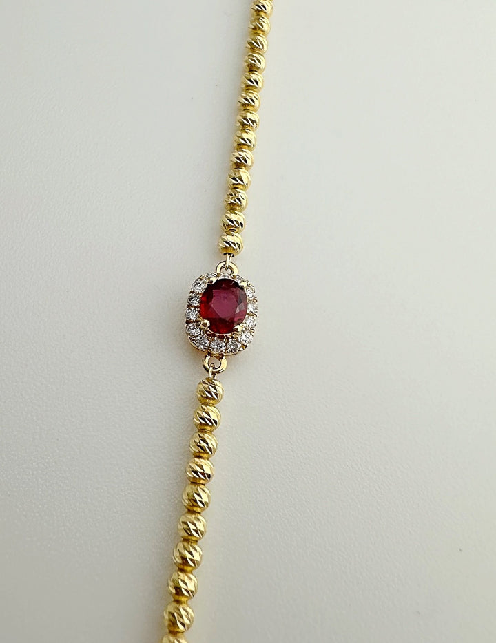 18K Solid Gold Ruby and Diamond Bracelet Dainty Asjustable Chain Minimalist Gift1