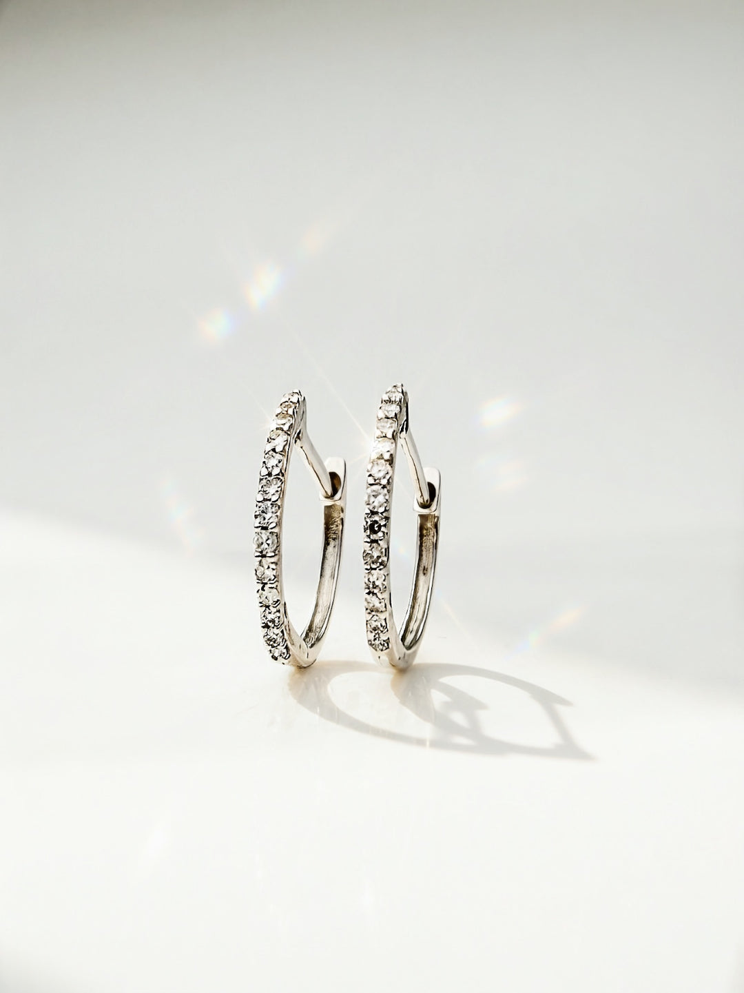 18K Solid Gold Diamond Hoop Earrings 12mm  Huggies VS Natural White Gold7