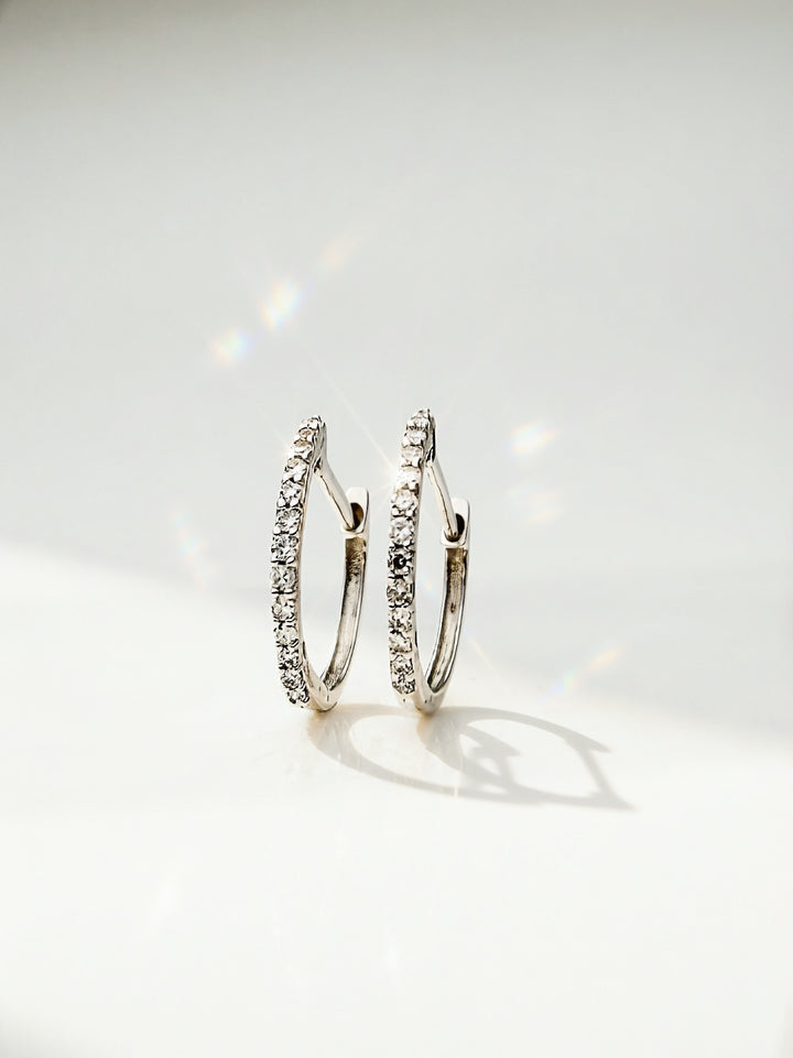 18K Solid Gold Diamond Hoop Earrings 12mm  Huggies VS Natural White Gold7