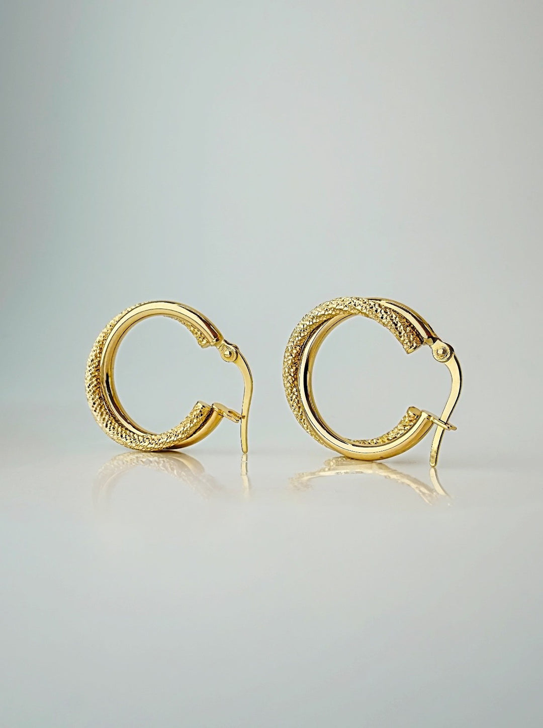 18K Solid Gold Textured Double Hoop Earrings 17.8mm Minimalist Fine Jewelry0