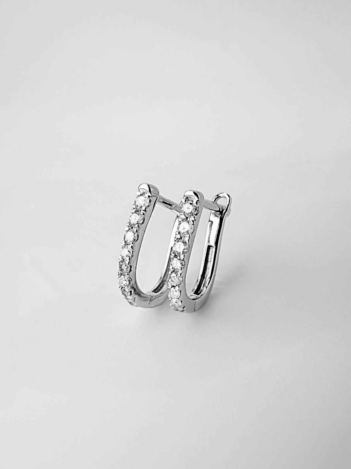 18K Solid Gold Natural  Diamond U Hoop Earrings VS Clarity Minimalist1
