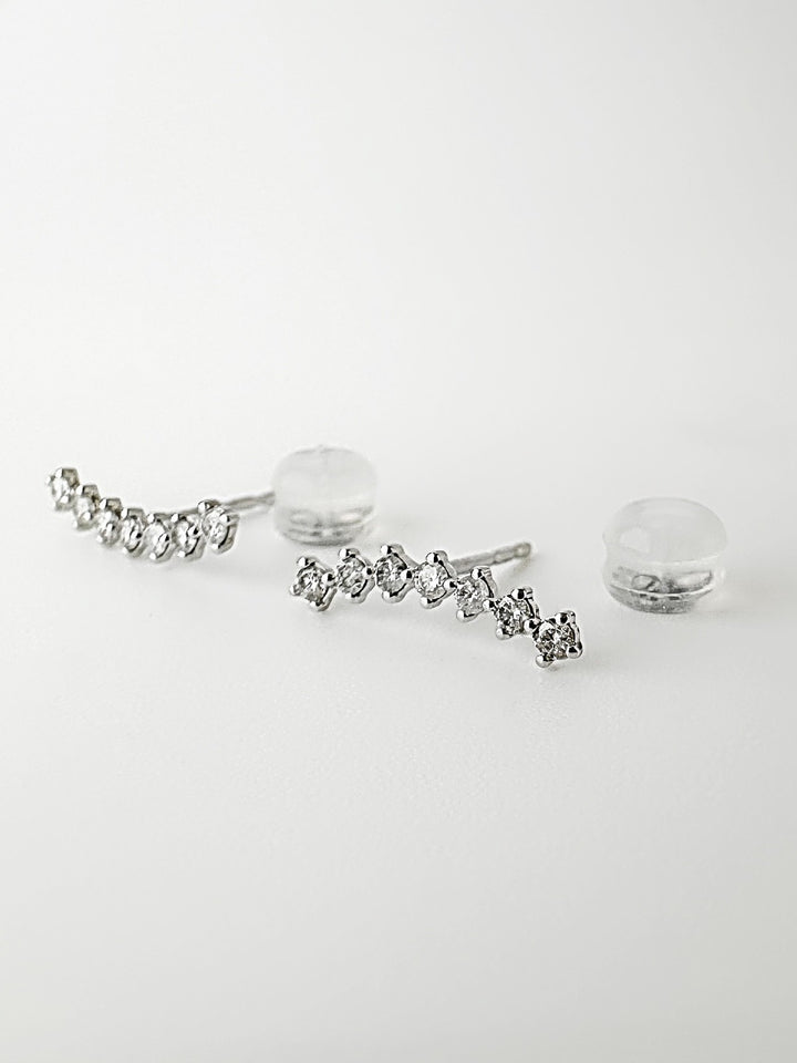 18K Solid Gold Diamond Climber Earrings 0.20ct Dainty Ear Crawlers Gift0