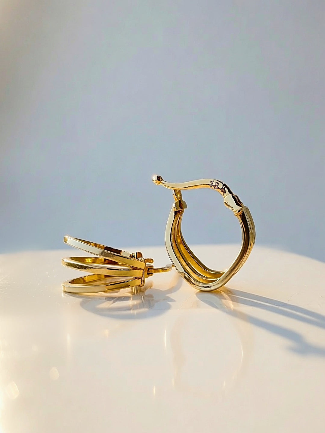 18K Gold Triple Row Huggie Hoop Earrings Minimalist Dainty Everyday Luxury0