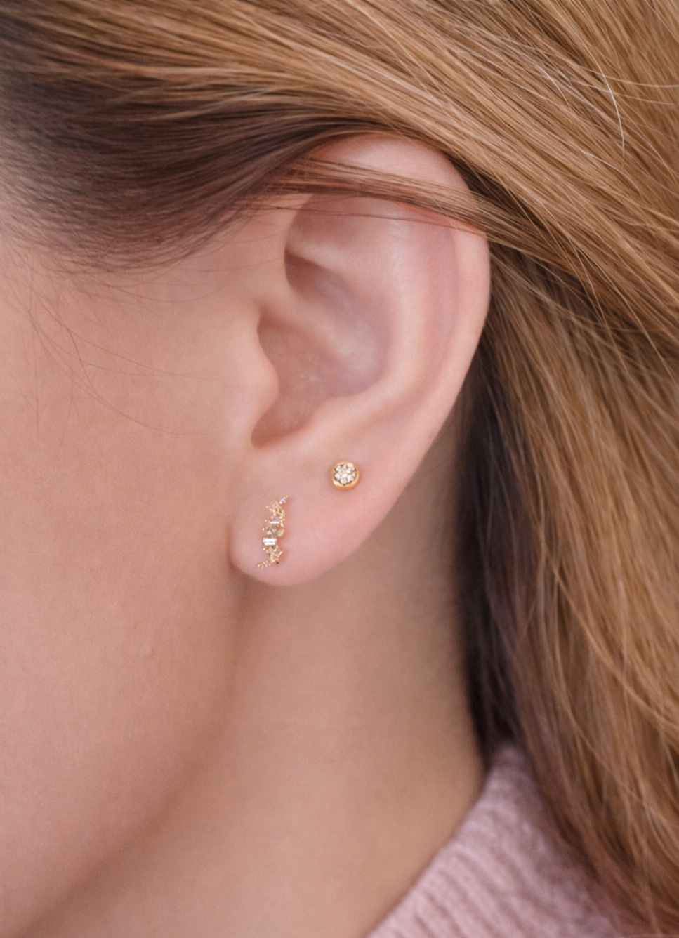 18K Solid Gold Baguette Diamond Stud Earrings | Dainty Minimalist Fine Jewelry2