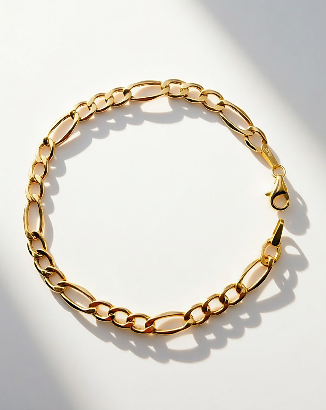 18K Real Gold Figaro Chain Bracelet Stacking Jewelry0