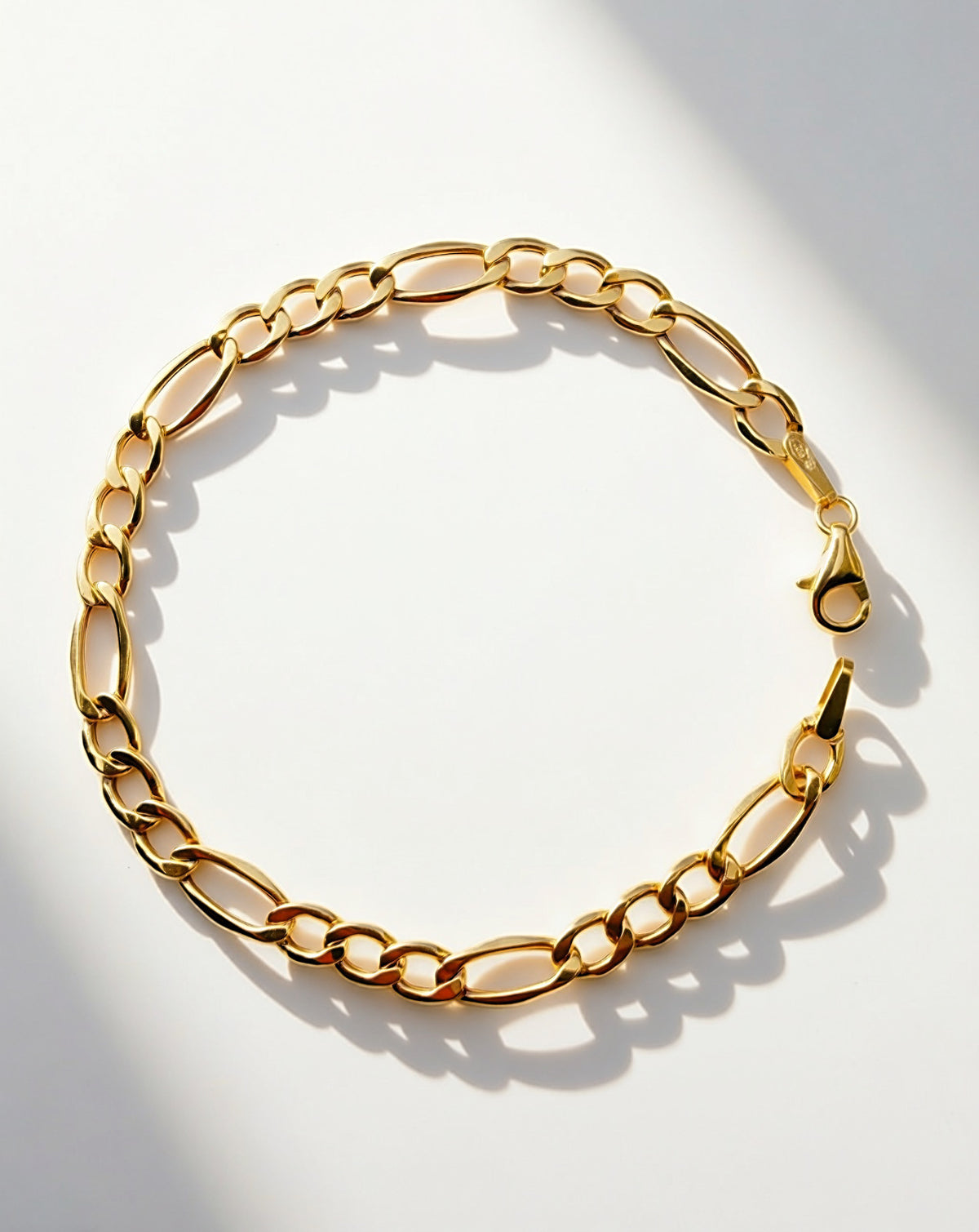 18K Real Gold Figaro Chain Bracelet Stacking Jewelry0