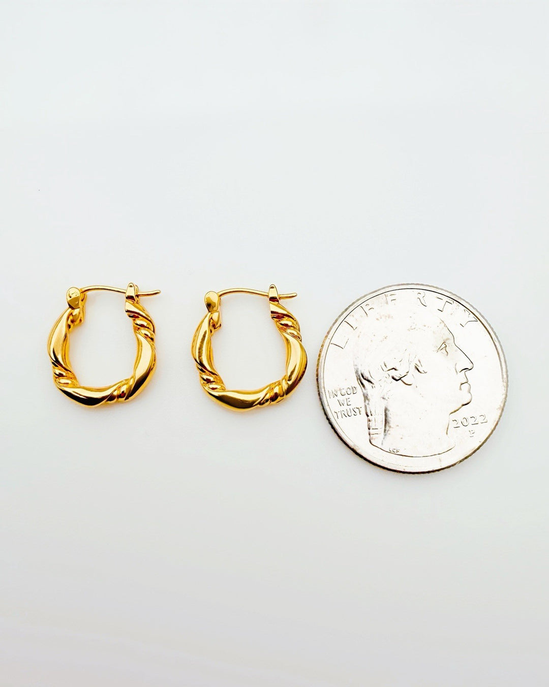 18K Real Gold Hoop Earrings Twist Design 14.7mm Real Gold Hoops Everyday5