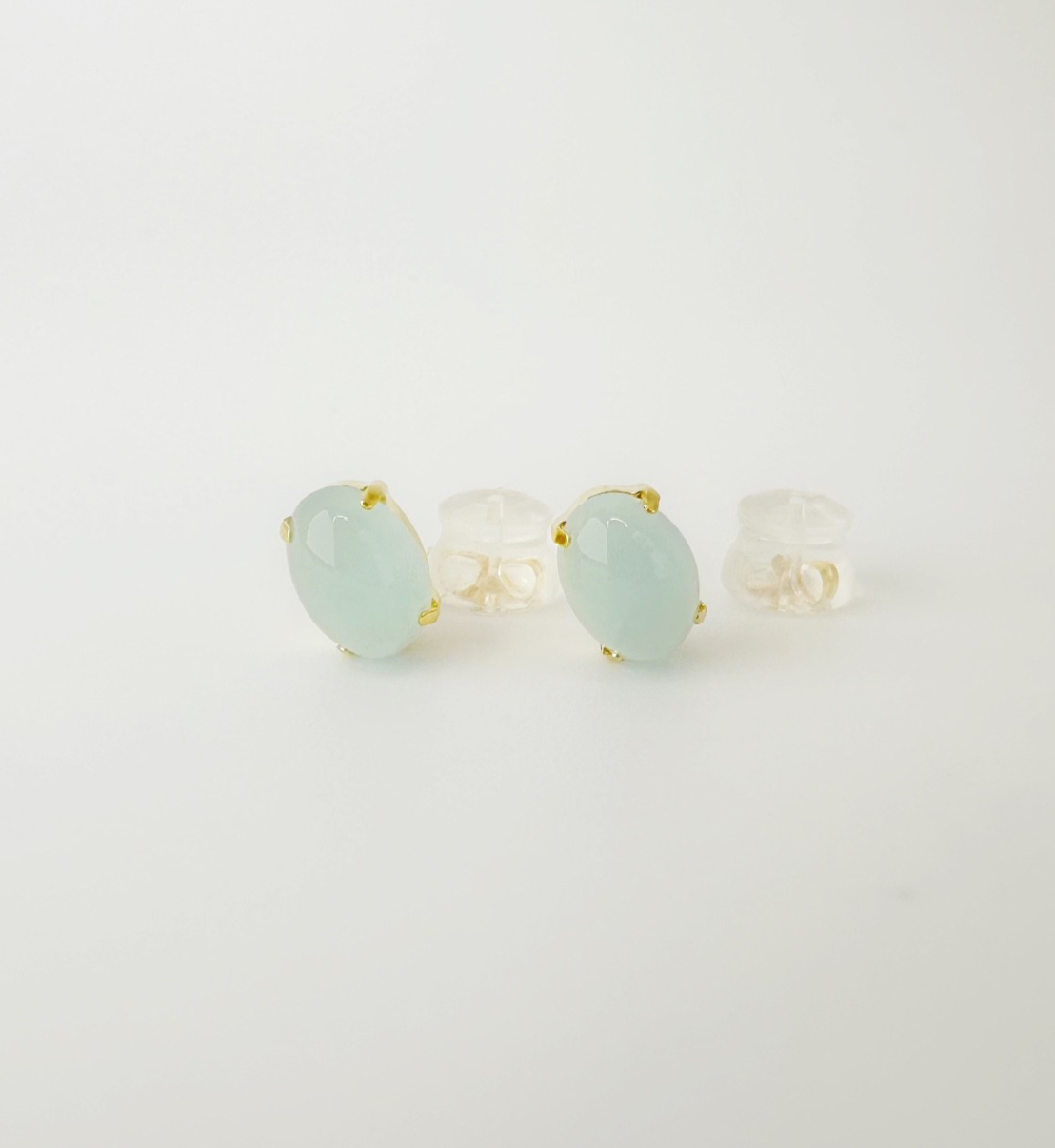 18K Solid Gold 0.9 Ct0 Natural Aquamarine Stud Earrings0