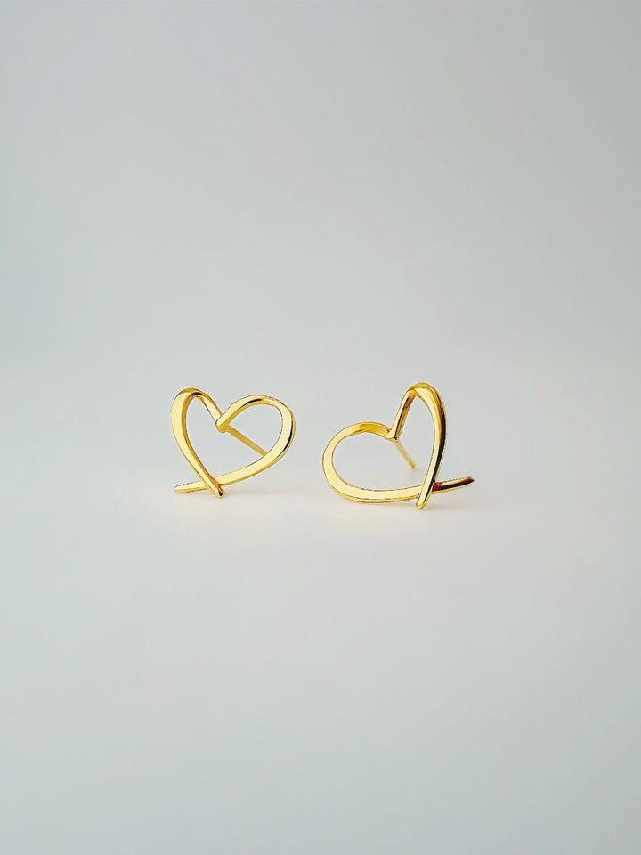 18K Solid Gold Heart Earrings Minimalist Design , Stackable Earrings1