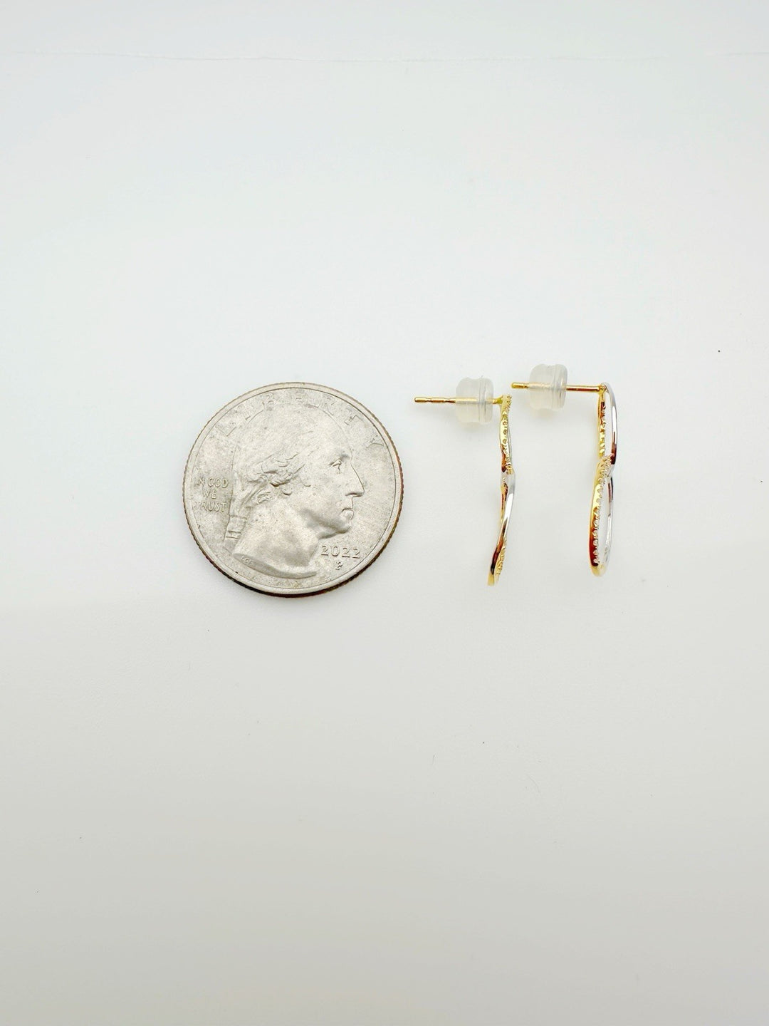 18K Solid Gold Two Tone Diamond Stud Earrings Women Lucky 8 VS-SI Real Gift2