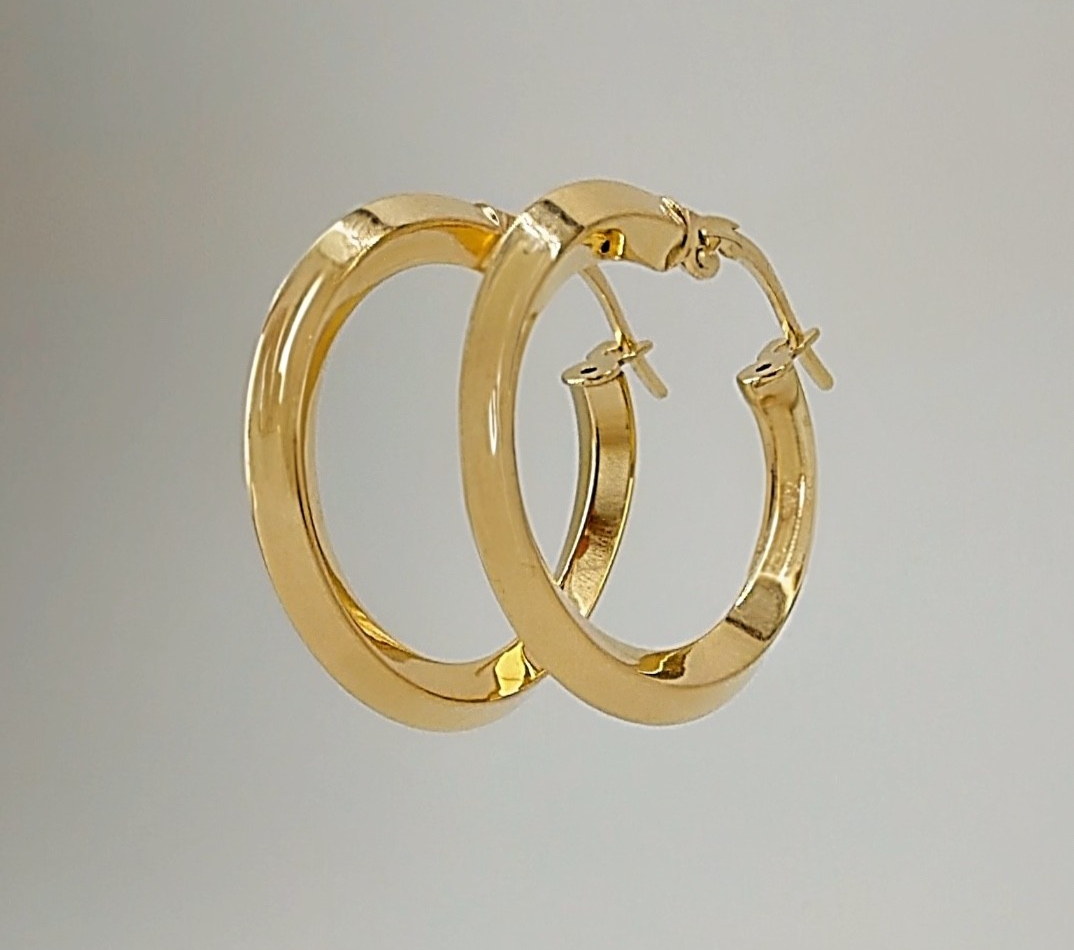 18K Solid Gold Hoop Earrings 20mm Minimalist Lightweight Gift Her1