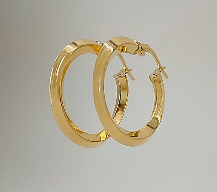 18K Solid Gold Hoop Earrings 20mm Minimalist Lightweight Gift Her1