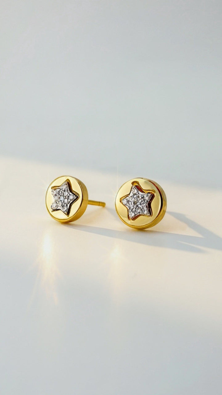 18K Solid Gold Star Diamond Stud Earrings Natural VS-SI Dainty Gift Her0