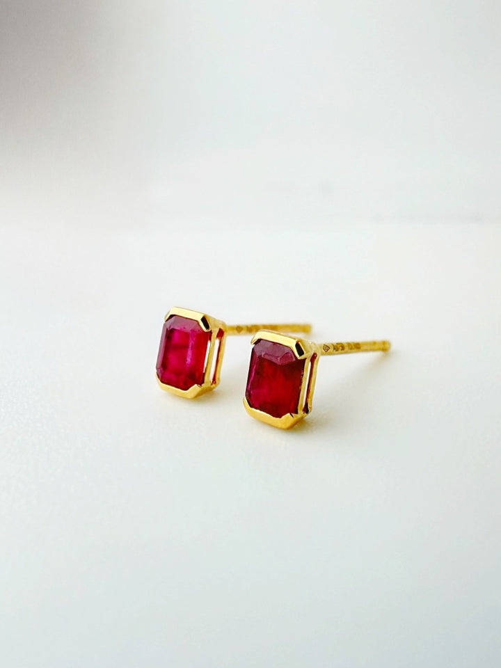 18K Solid Gold Ruby Stud Earrings 0.5ct Natural Minimalist Gift Her1