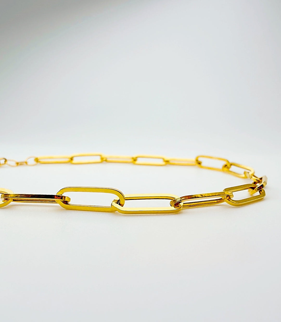 18K Solid Gold Paperclip Bracelet Size 7.5"7