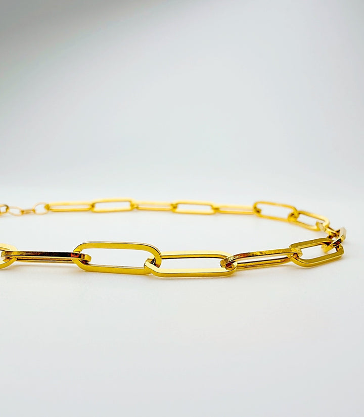 18K Solid Gold Paperclip Bracelet Size 7.5"7