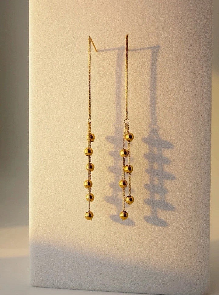 18K Real Gold Dangle Drop Station Ball Threader Earrings  Lightweight Minimalist1