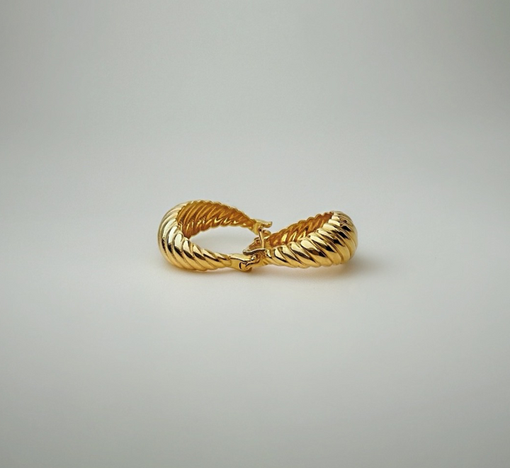 18K Solid Gold Hoop Earrings Croissant Design 14mm Real Gold Hoops Everyday4