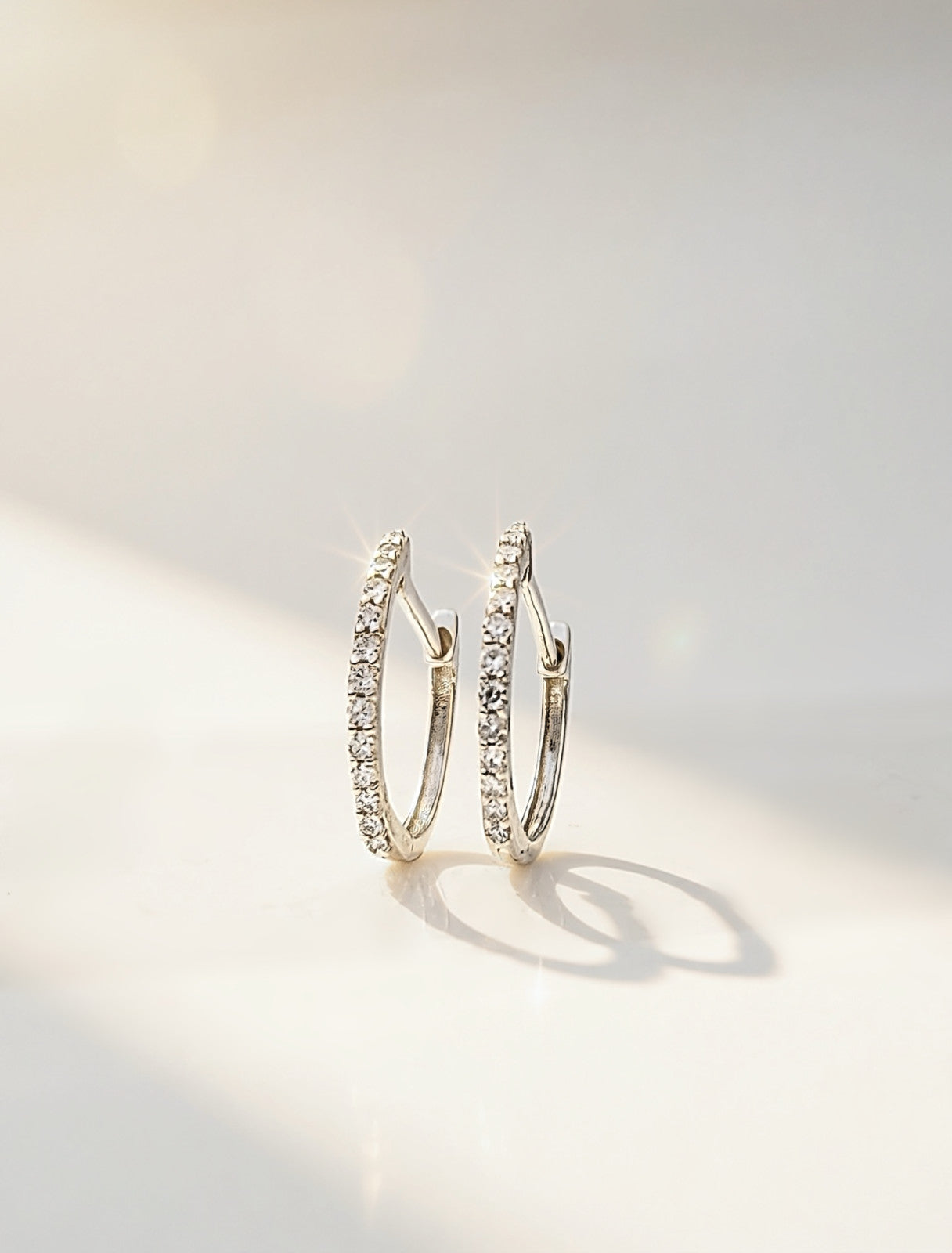 18K Solid Gold Diamond Hoop Earrings 12mm  Huggies VS Natural White Gold0